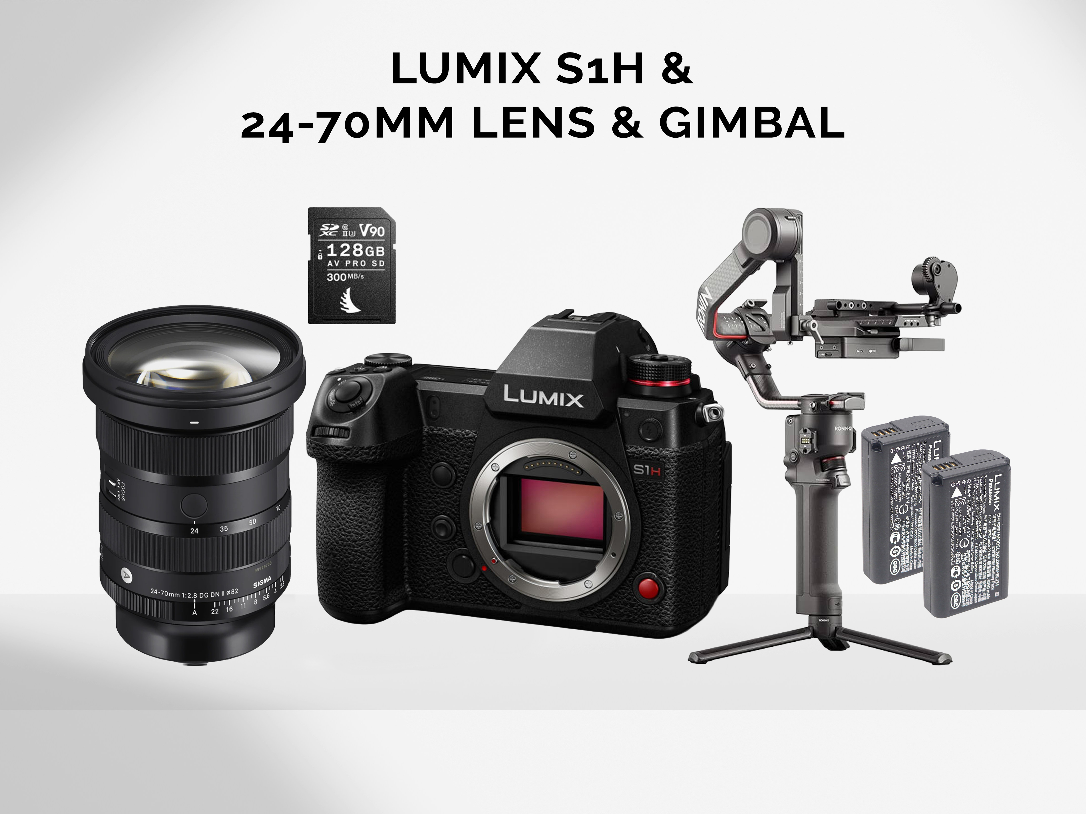 Lumix s1h with dji rs2 pro gimbal and 24-70mm f2.8 lens cinema kit