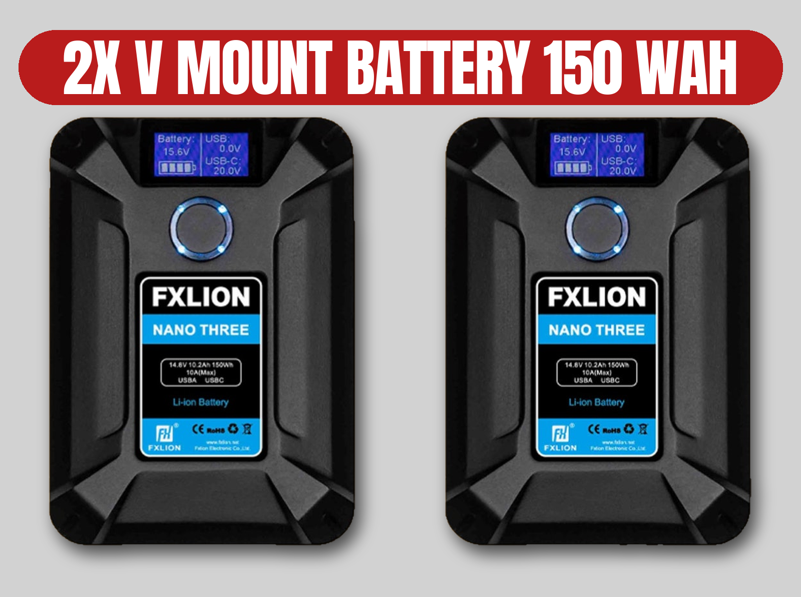 Fxlion nano three v-mount batteries (2x) | 150wh / charger / fx lion nano