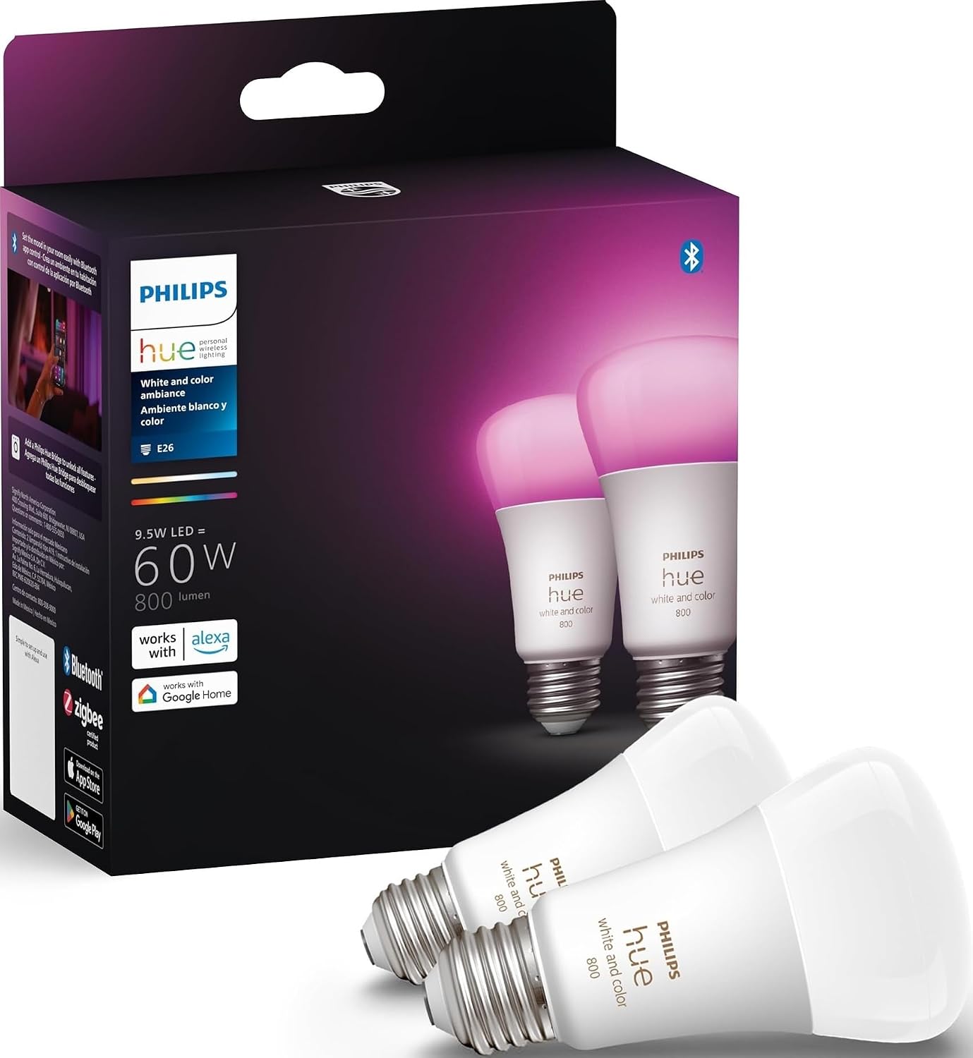 Philips hue color-changing smart lightbulbs with hue bridge - 800lm - e26 - set of 8