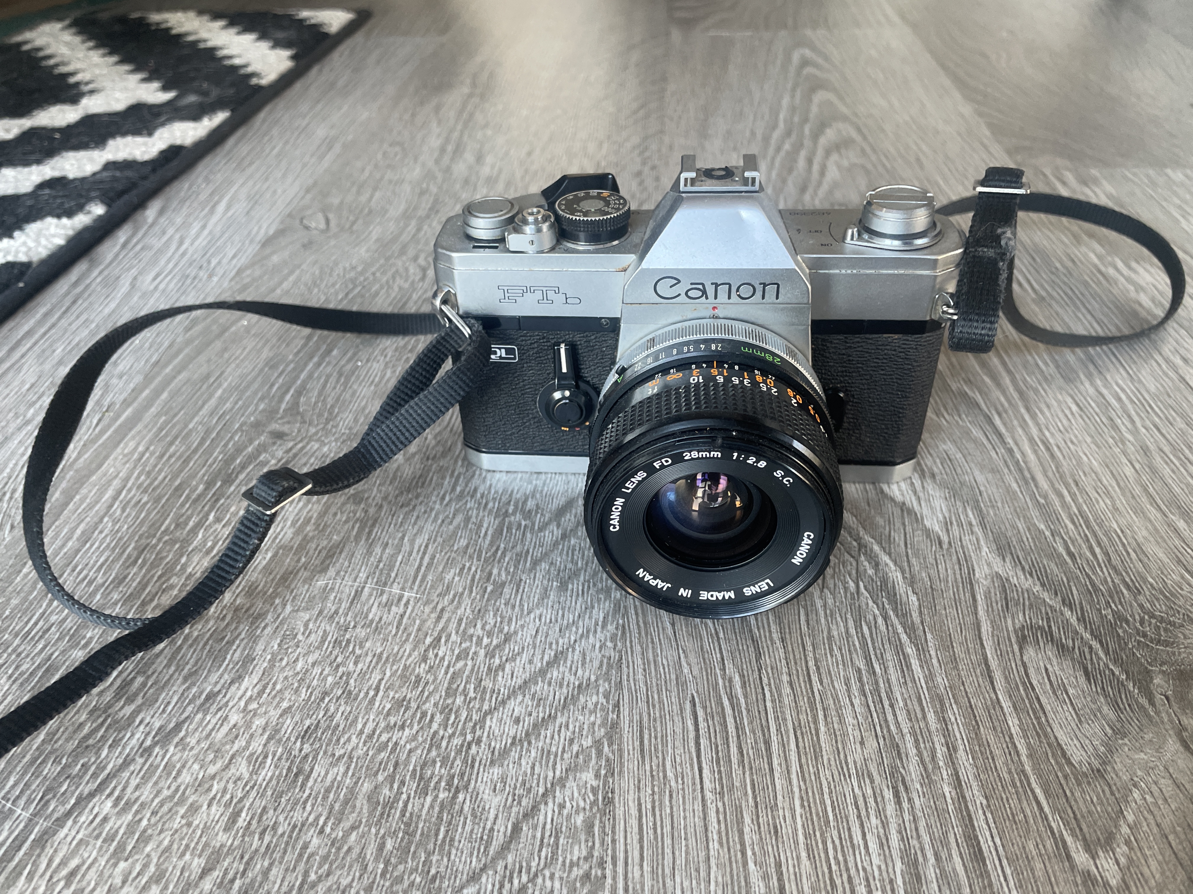 Canon ftb film camera with 28mm lens