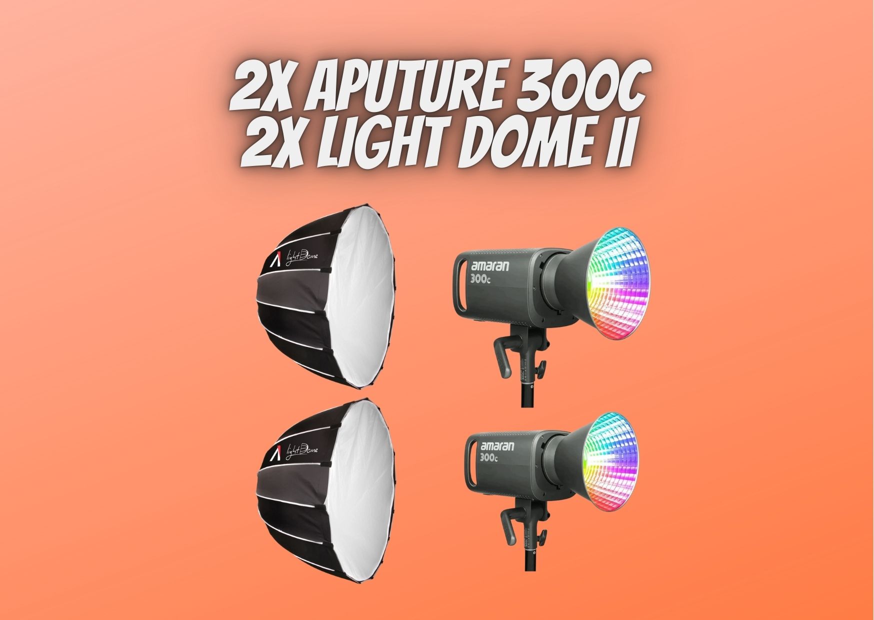 2x aputure amaran 300c  + 2x light dome ii rgbww cob led video continuous lighting 300w cct 2500k-7500k bowens mount point-source led 26,580 