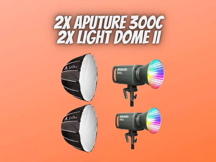 2x aputure amaran 300c + 2x light dome ii rgbww cob led video continuous lighting 300w cct 2500k-7500k bowens mount point-source led 26,580