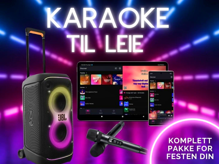 Komplett karaoke pakke! jbl320 partybox, 2 mikrofoner og karaoke app