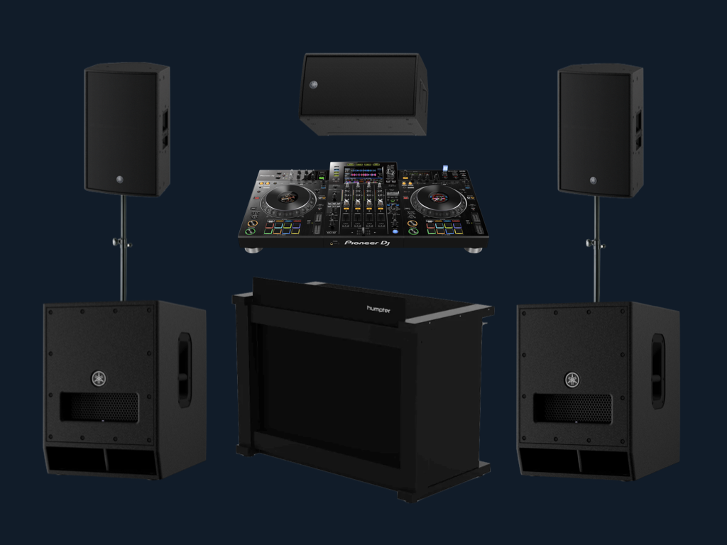 Pioneer xdj-xz + yamaha dzr12 pa + dxs12 subs + dj booth – full professional dj package