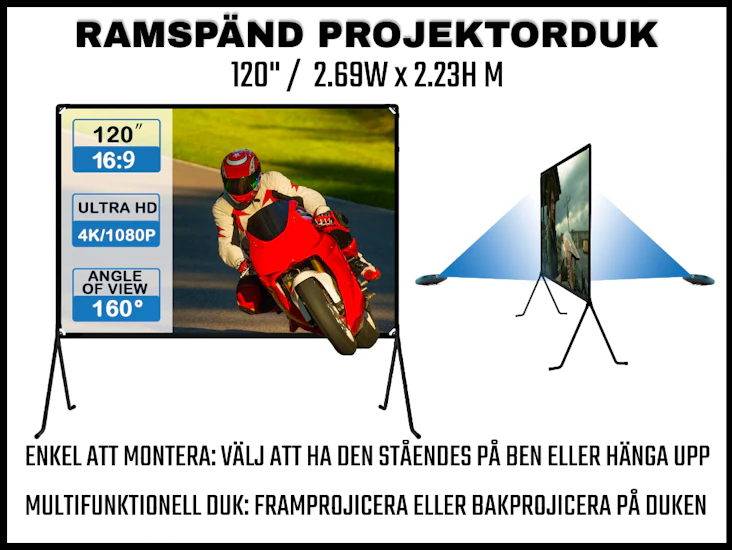 Ramspänd projektorduk 120 tum (frakt möjlig)