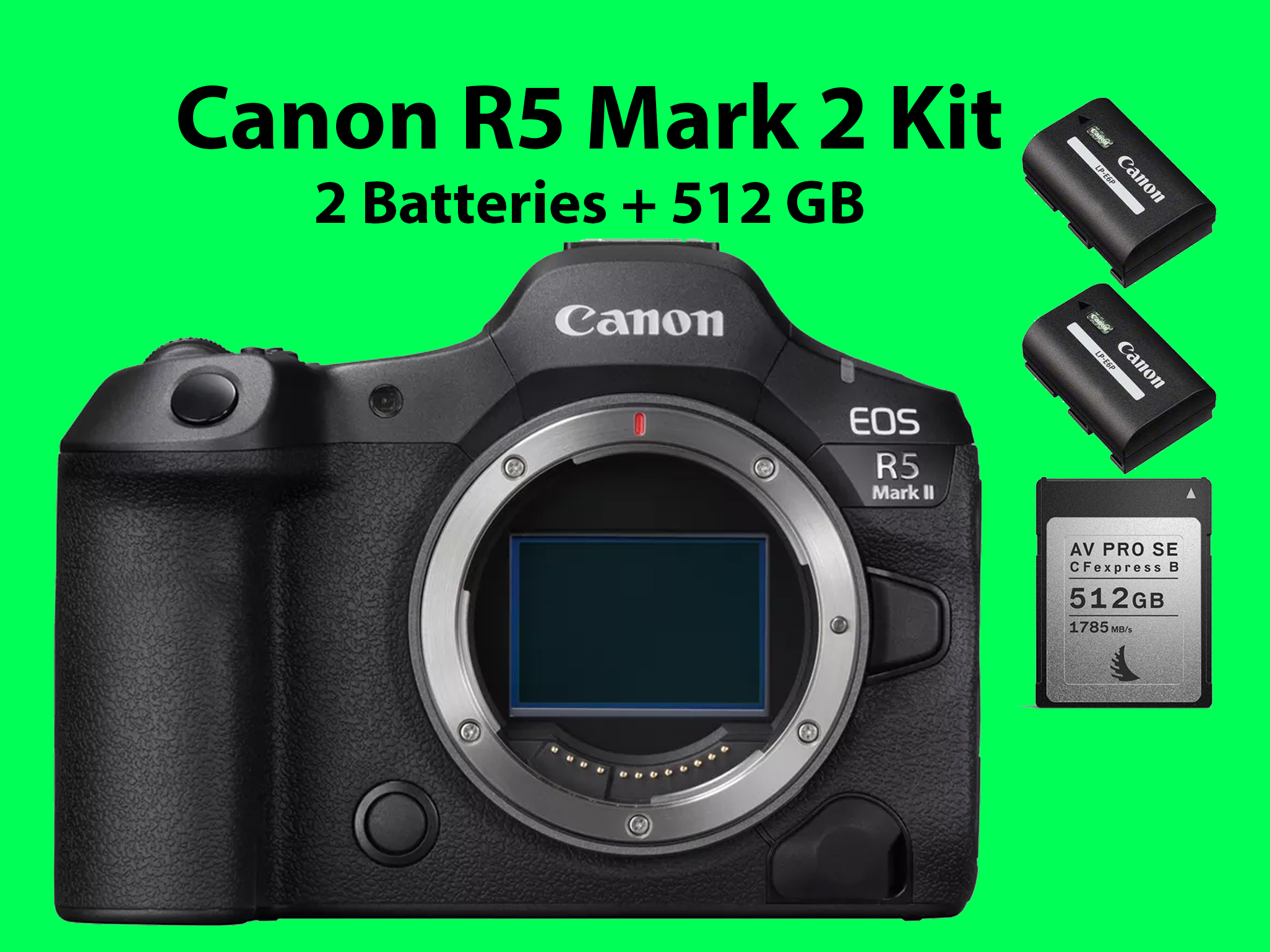 Canon r5 mark 2 (mk ii) - body only kit (2 batteries + 512gb card)