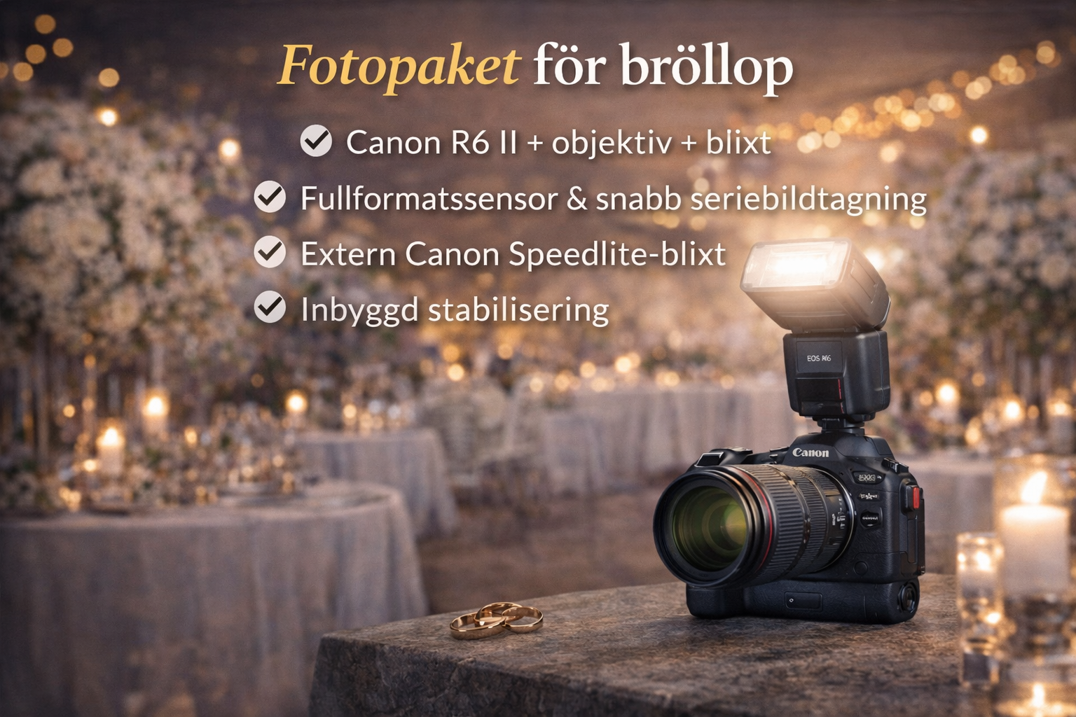 Fotopaket för bröllop – canon r6 ii + objektiv + blixt