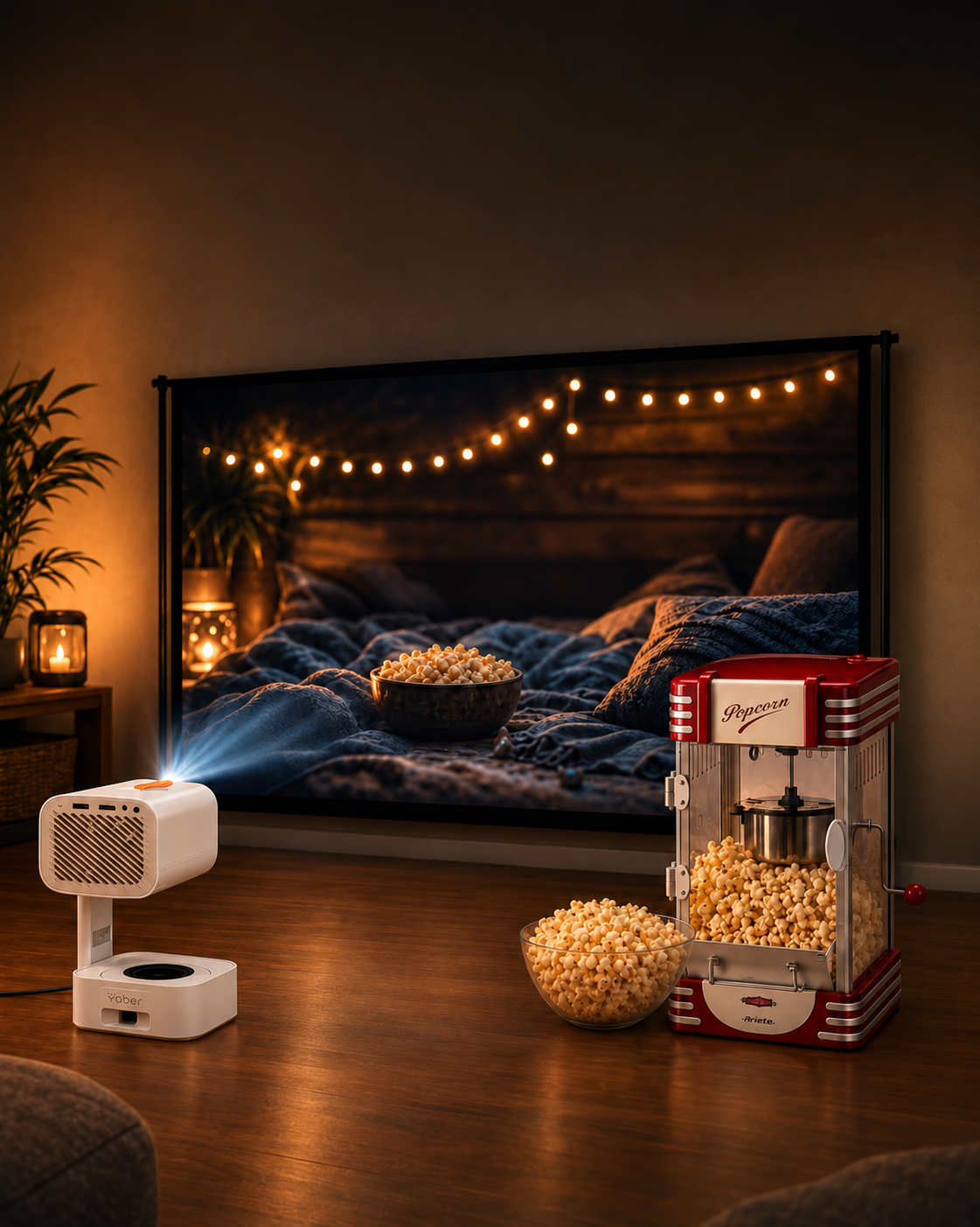 🎬🍿 yaber t1 pro + 80” valkokangas + popcorn-kone vuokraan ✨