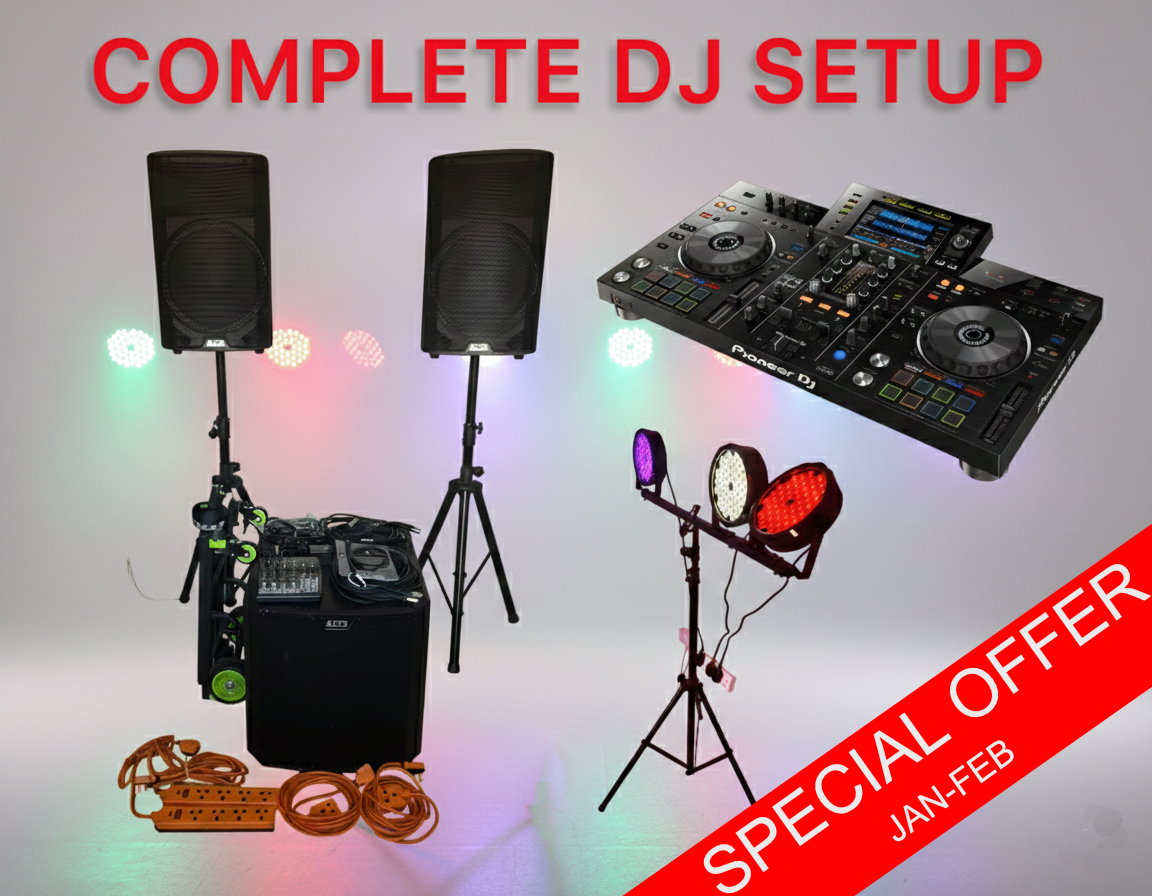 Complete dj setup – pa sound system + party lights + pioneer ddj rx2 controller