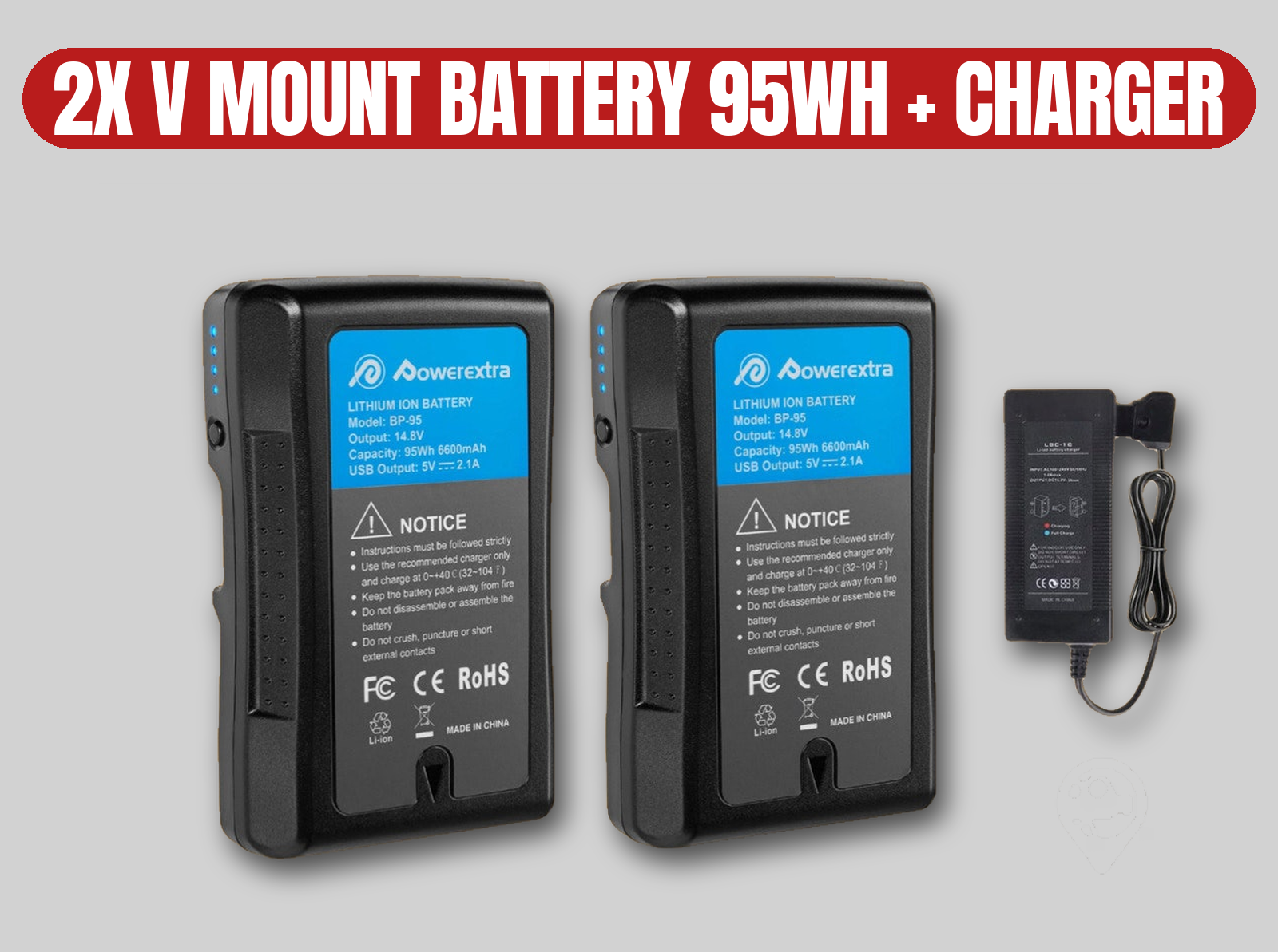 Powerextra bp-95 v-mount batteries | 2x 95wh / 6600mah / charger