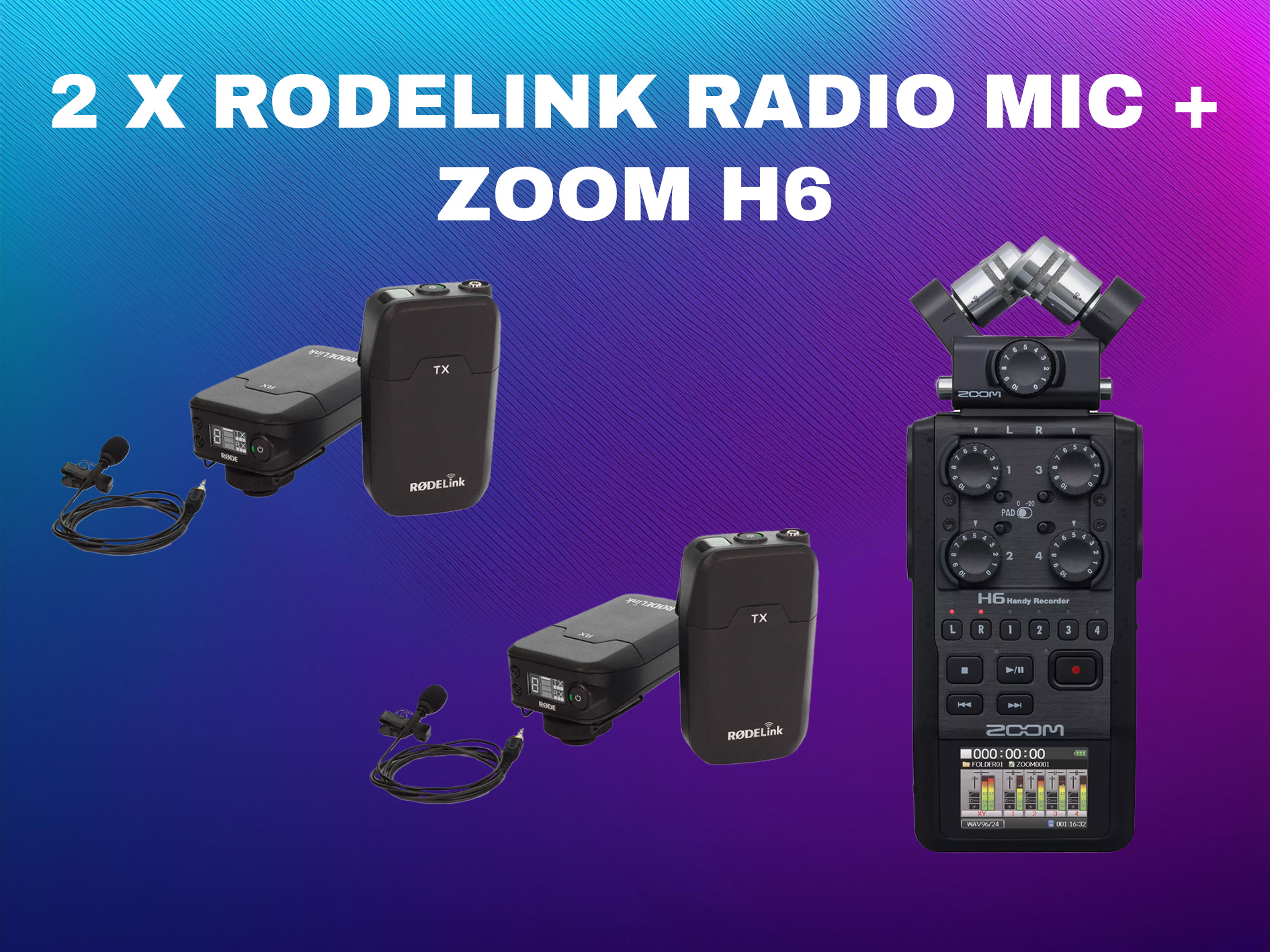 2 x rodelink filmmaker kit / radio mic / lav mic + zoom h6