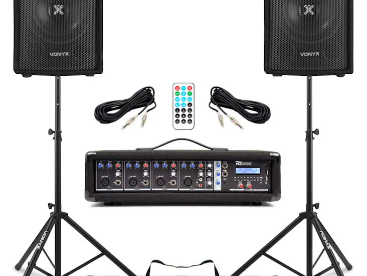 Pa system with mixer, amp and stands