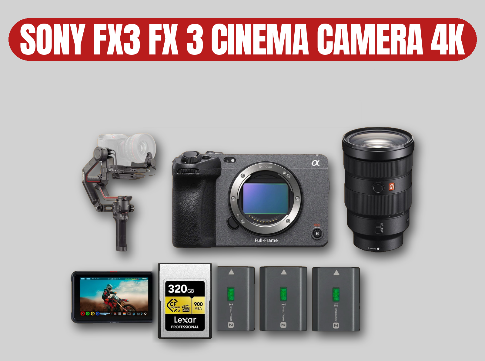 Sony fx3 cinema camera 4k kit | gm 24-70mm f2.8 lens / dji rs 2 ronin gimbal /
