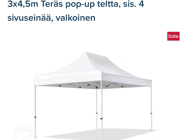 Teräs pop-up teltta, valkoinen, 3m x 4,5m