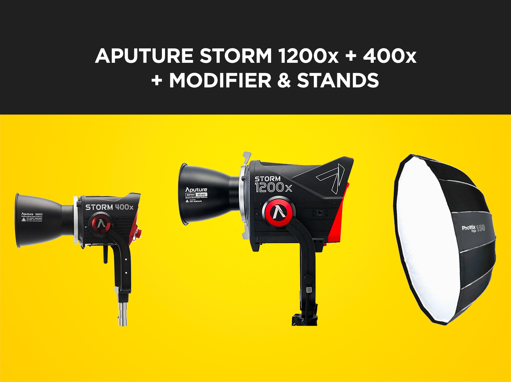 Aputure storm 1200x + 400x + modifier + stands