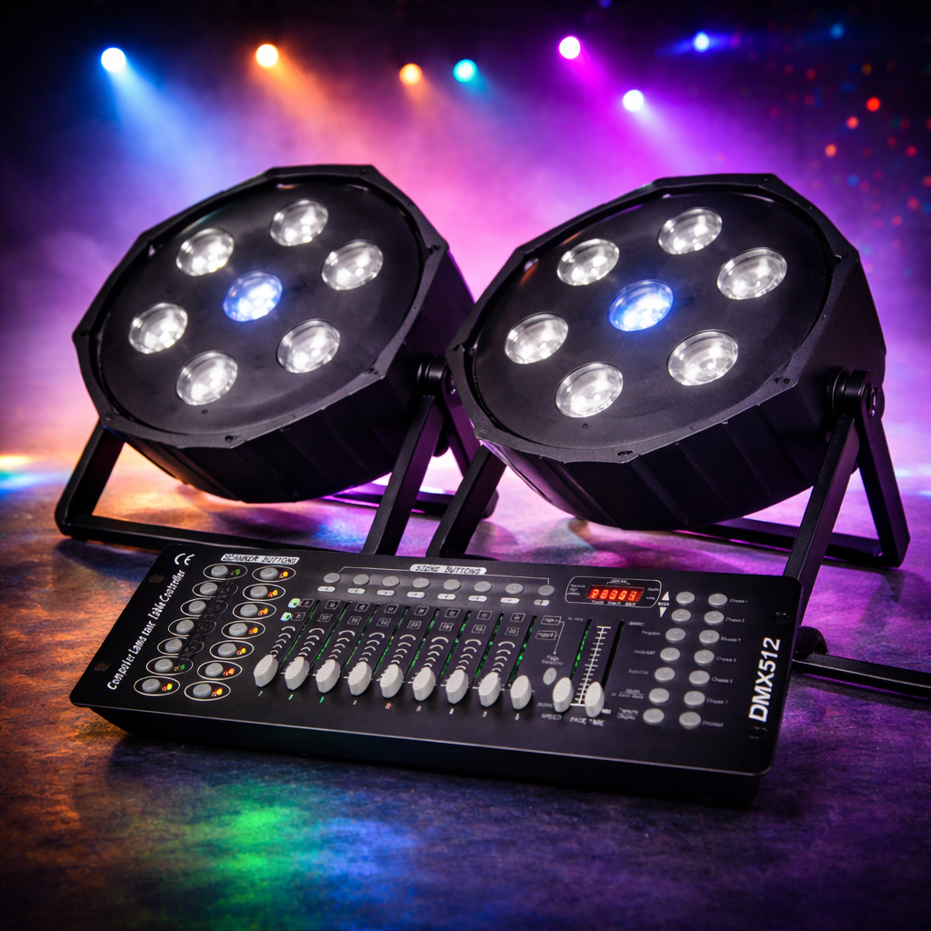 2 stk slim par led 70 w med dmx kontroller