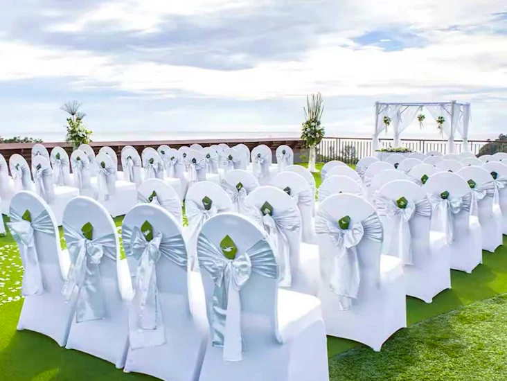 Premium white chair covers for hire – perfect for any event!