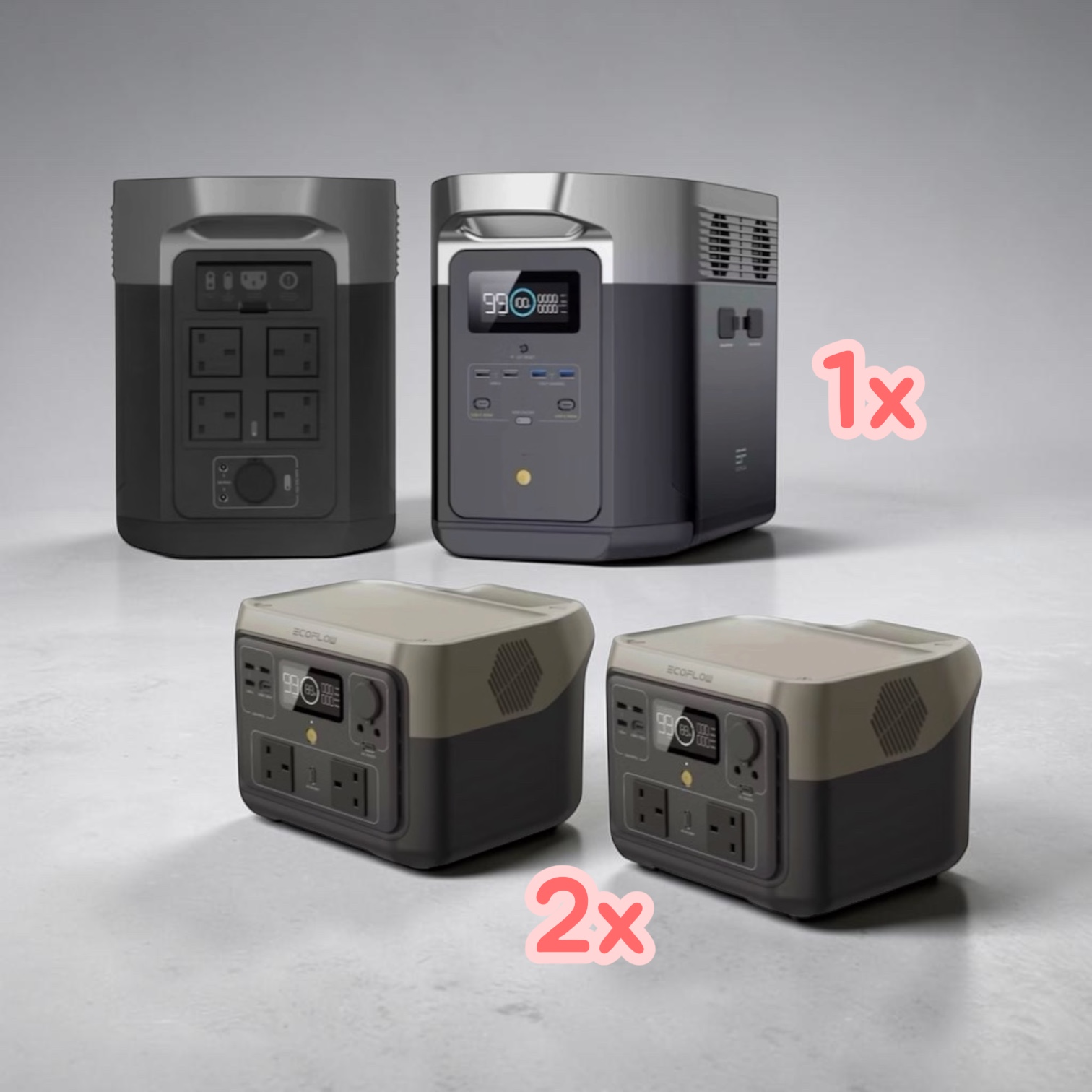 1x ecoflow delta max  2x ecoflow river 2 max battery power station 512wh x-boost 1000w portable bank generator event gazebo party dj
