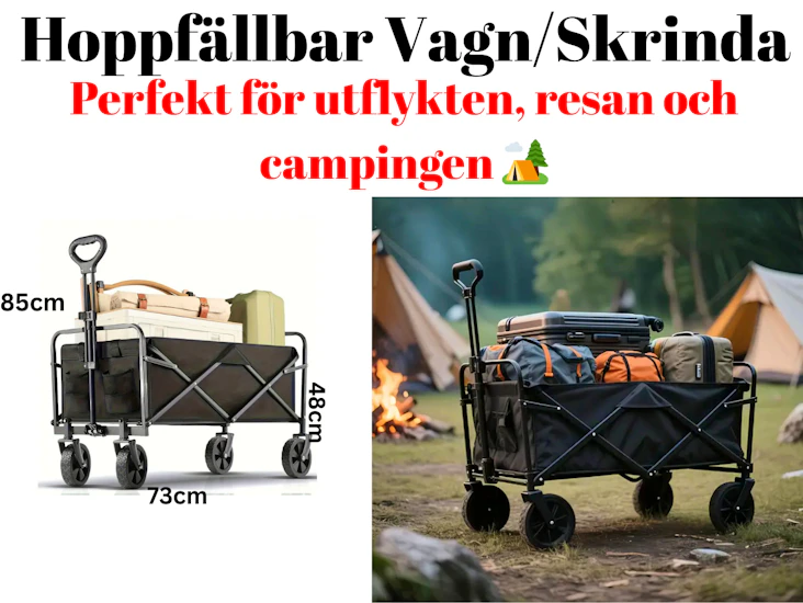 Hoppfällbar vagn/skrinda/turvagn – perfekt för campingen, resan eller utflykten 🏕️🌟