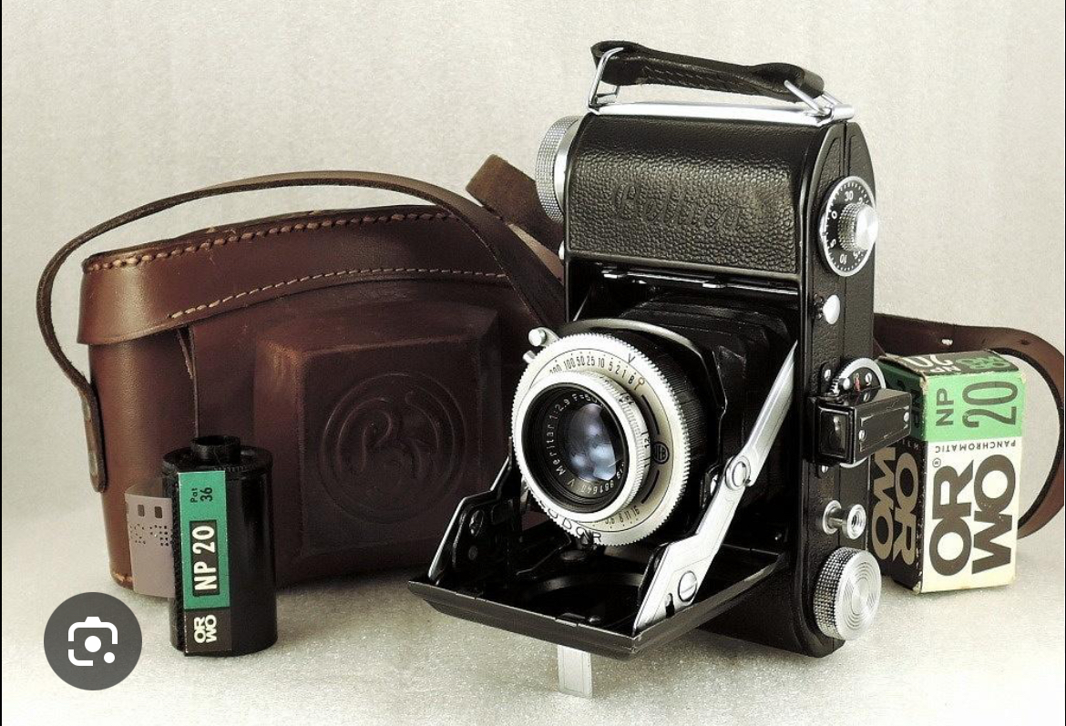 Analogt kamera - beltica 35mm folding camera med meritar 50mm f/2.9