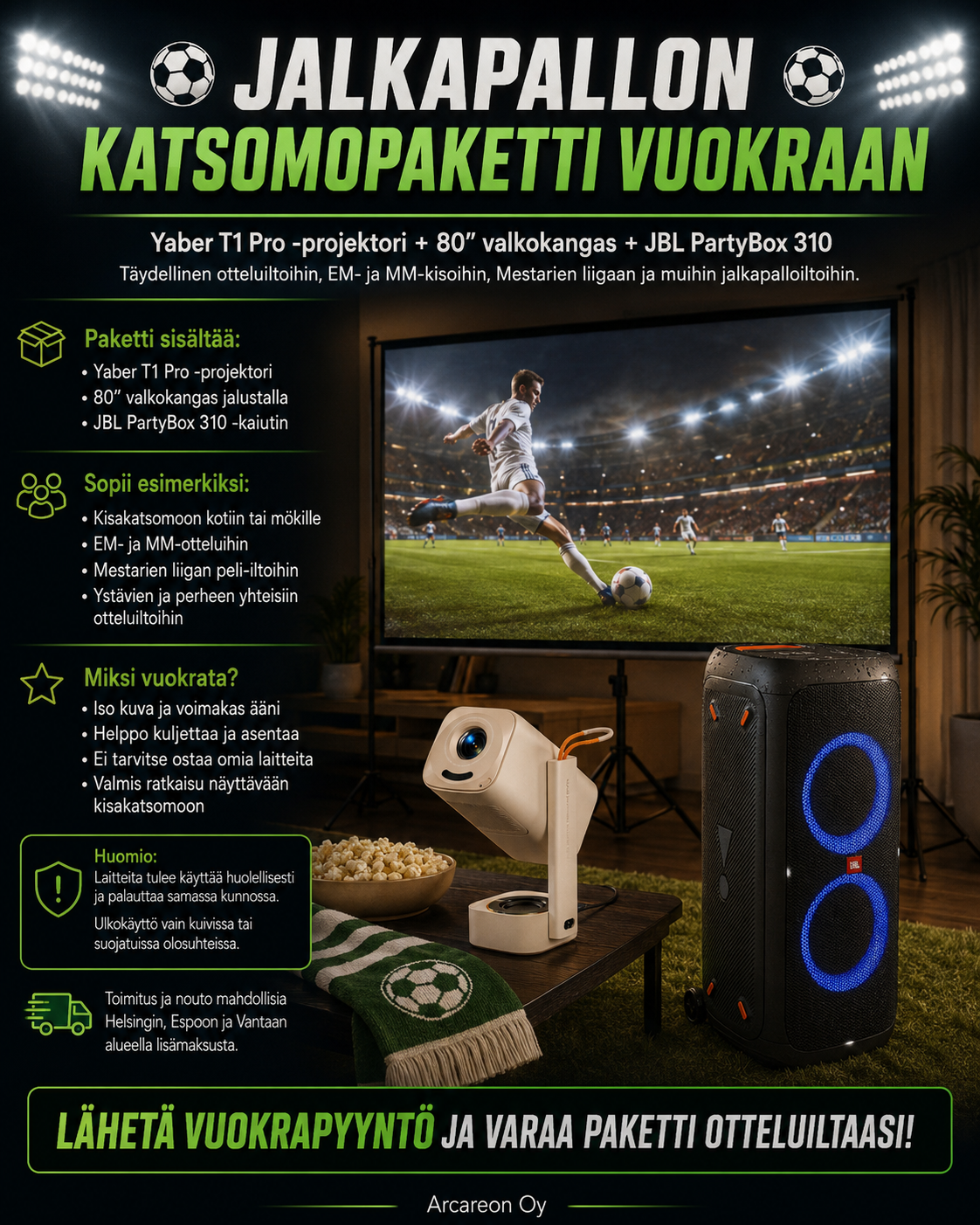 ⚽📽️🔊✨ jalkapallon katsomopaketti vuokraan ✨🔊📽️⚽