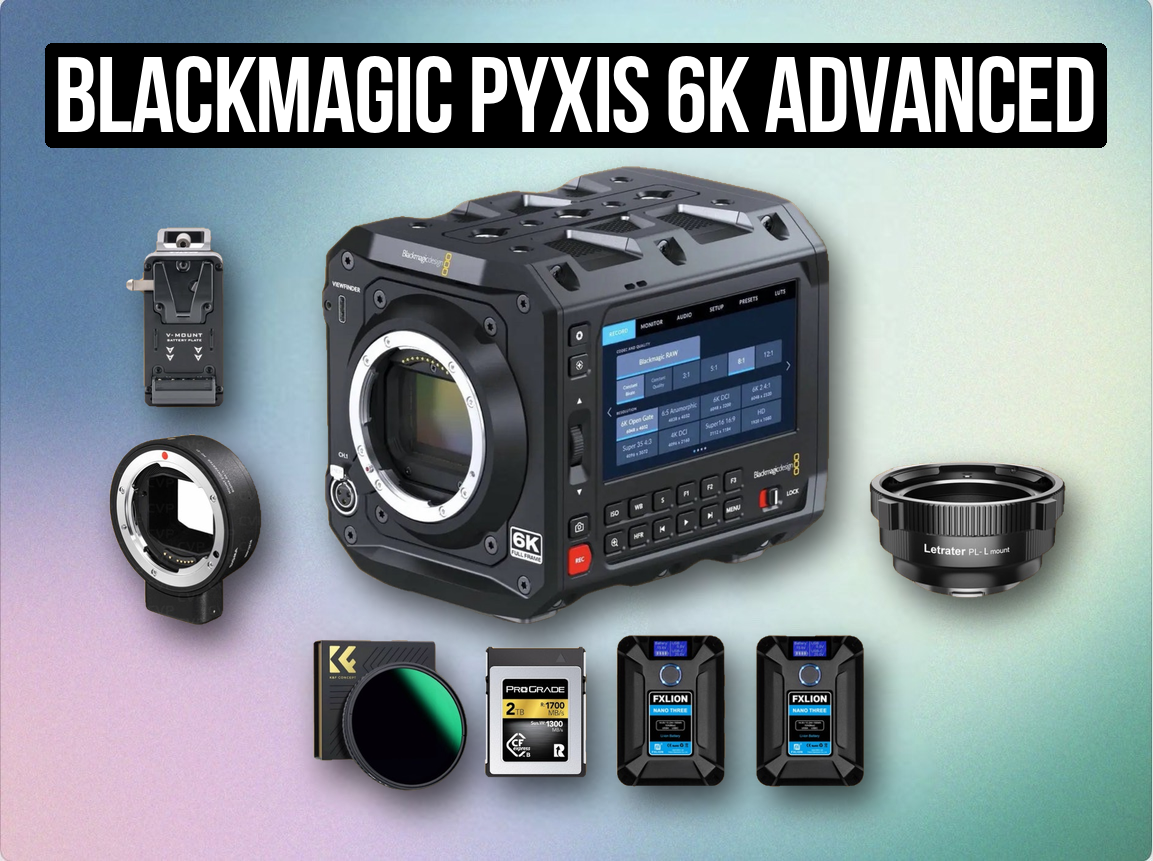Blackmagic pyxis 6k advanced cinema camera set | modular 6k raw/prores body + pl/ef mount + v-mount power + cfast 2.0 + nd filter 