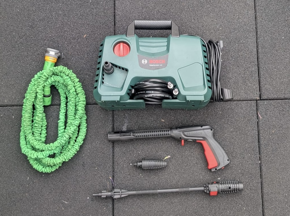 Bosch pressure washer with hose and tap connector.  patio cleaner and pressure washer rental. perfect for outdoor cleaning 