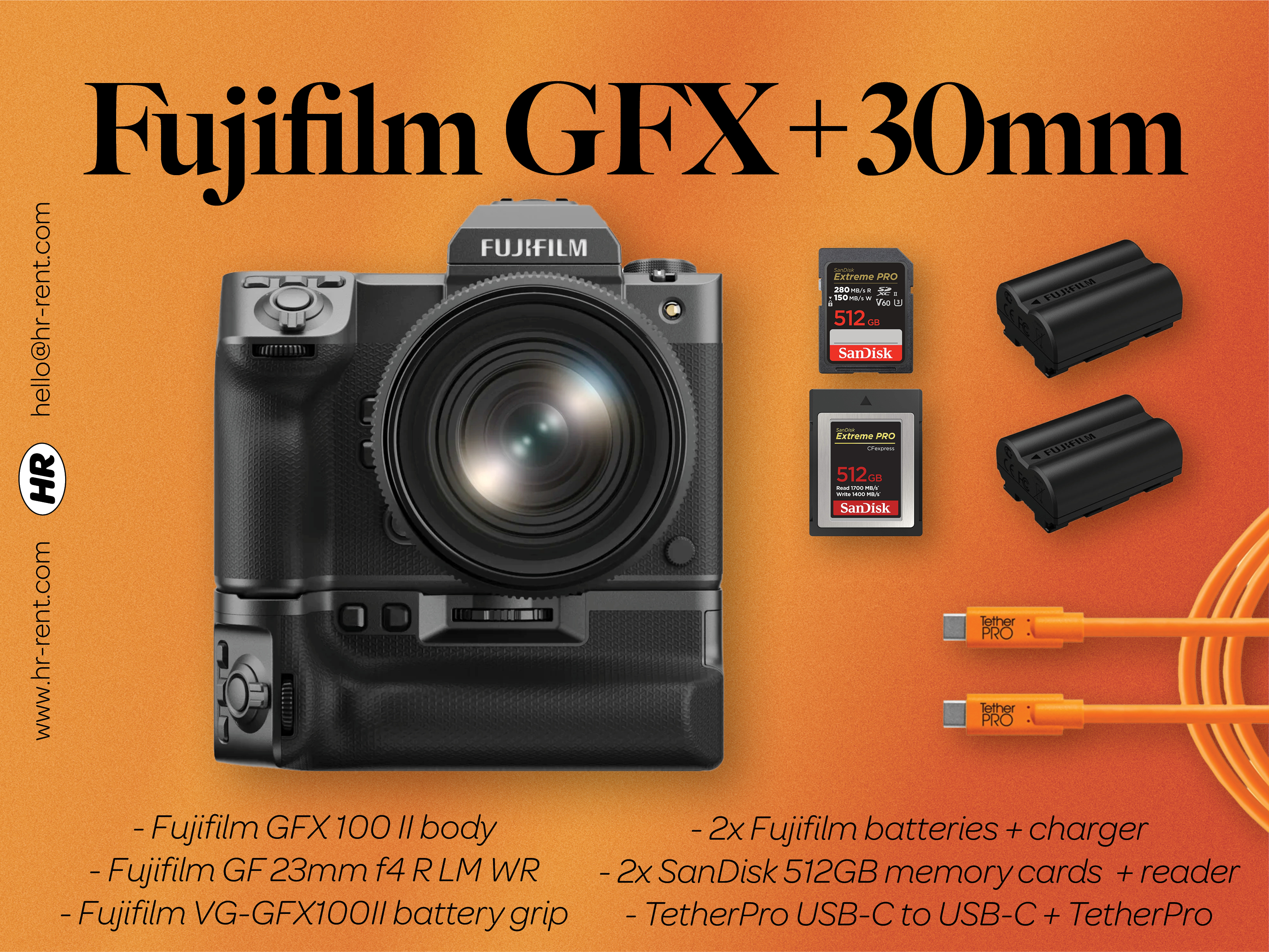 Fuji fujifilm gfx 100 ii + gf 30mm f3.5 lens + vg-gfx100ii battery grip