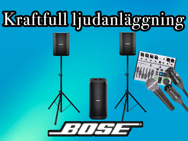 Ljudpaket från bose: 2x s1 pro + sub2 + mikrofon + mixer