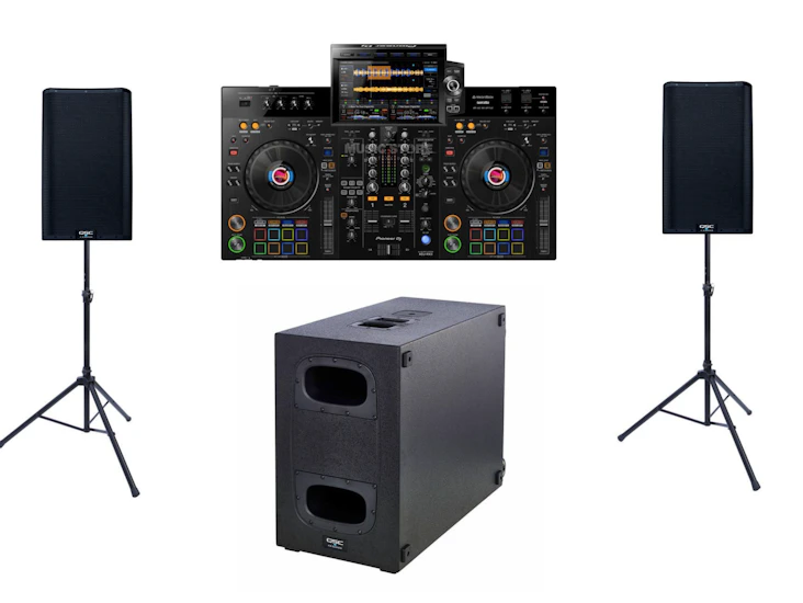 5000w dj package 1x cdj usb laptop serato deck 2x active speakers 1x subwoofer ( qsc k12.2 + pioneer dj xdj rx3)