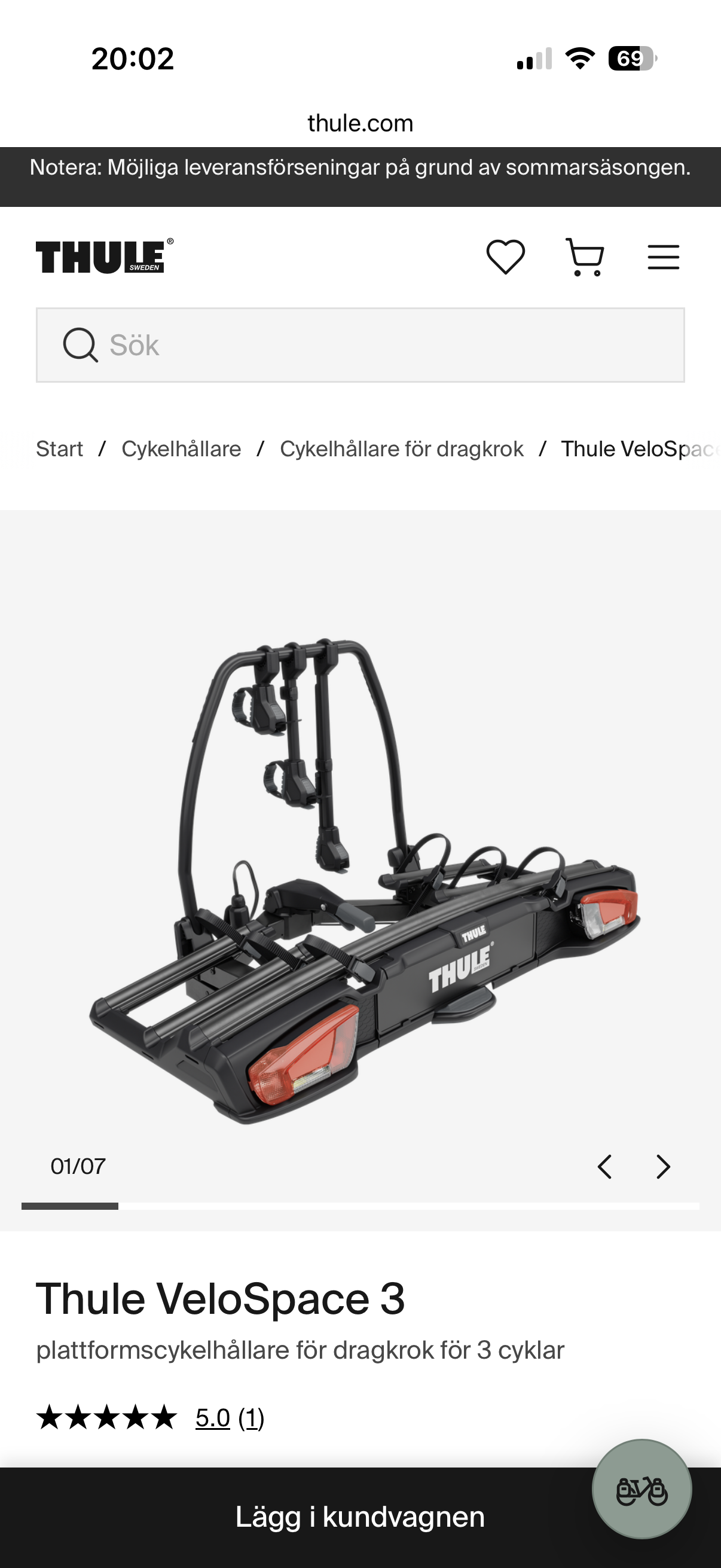 Thule velospace för 3-4 cyklar