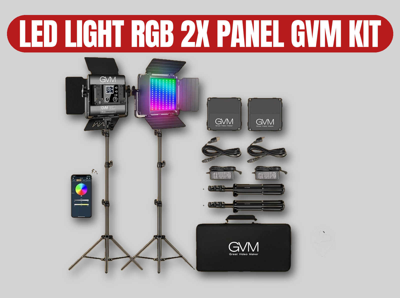 Gvm led rgb panel light kit (2x) | dmx / video / photo lighting