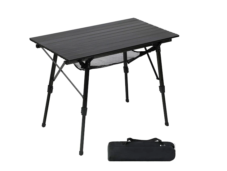 Folding lightweight compact black aluminium table camping