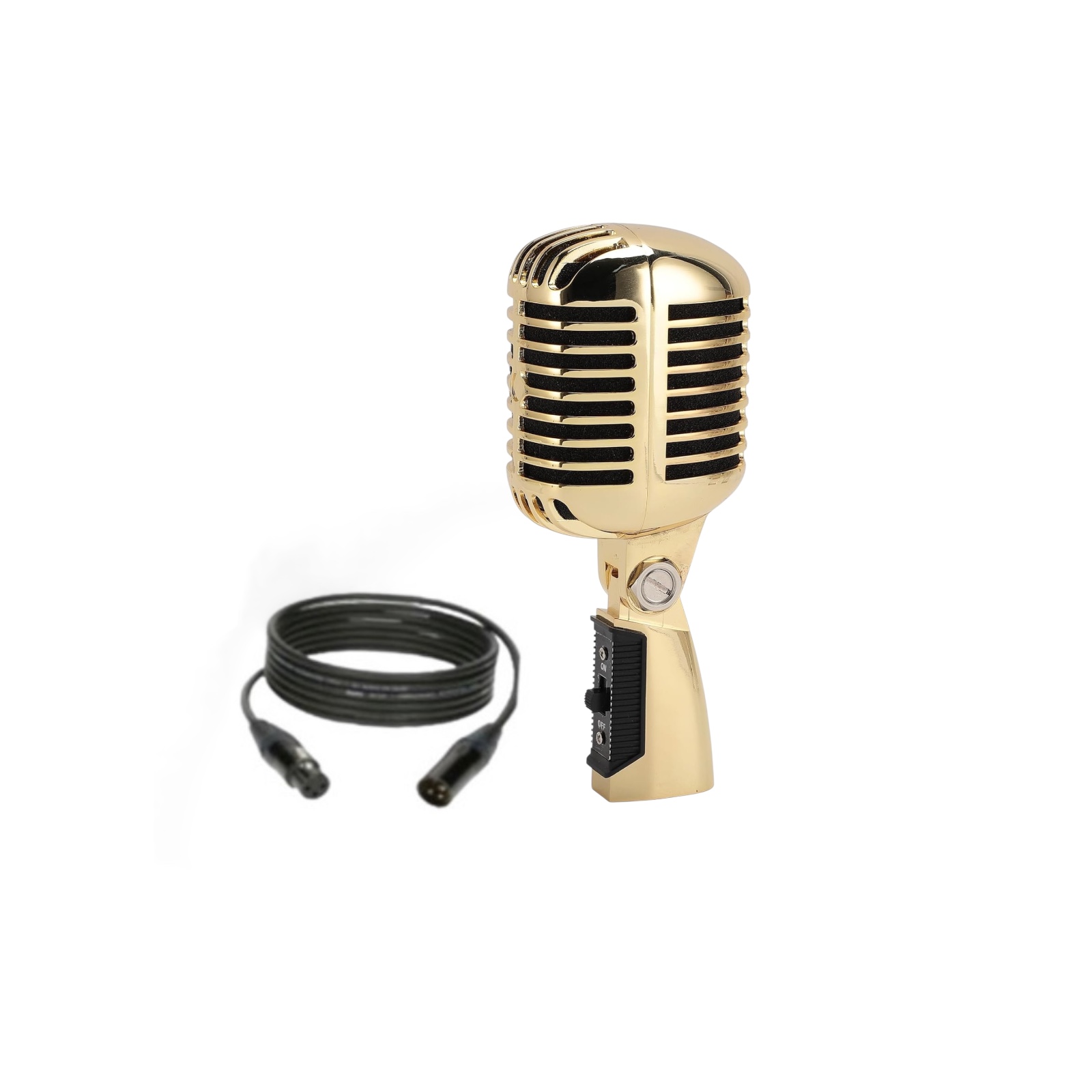 Vintage retro microphone mic freestyle hanging gold colour mic overhead studio xlr cable rap music video shoot