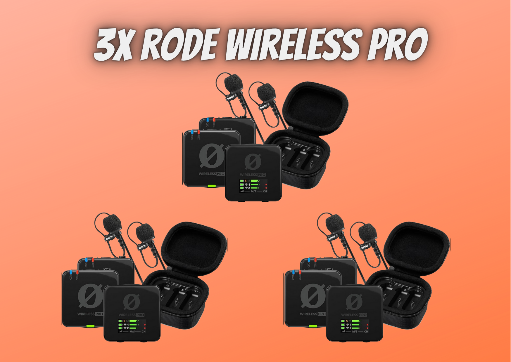 3x rode wireless pro kit + 3x + wire clip mics
