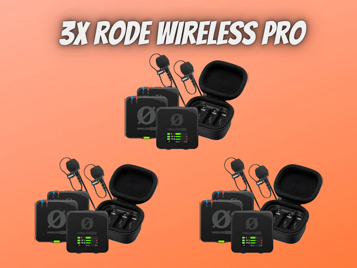 3x rode wireless pro kit + 3x + wire clip mics