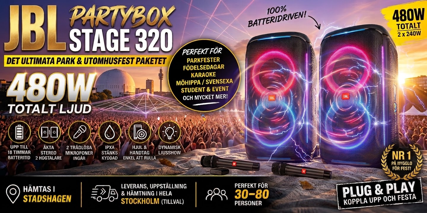 Komplett festpaket | 2 jbl partybox 320 + 2 trådlösa mikrofoner - batteridriven
