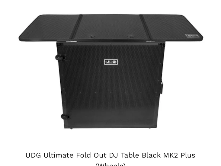 Udg ultimate fold out dj table black mk2 plus (wheels) - sturdy & portable dj table