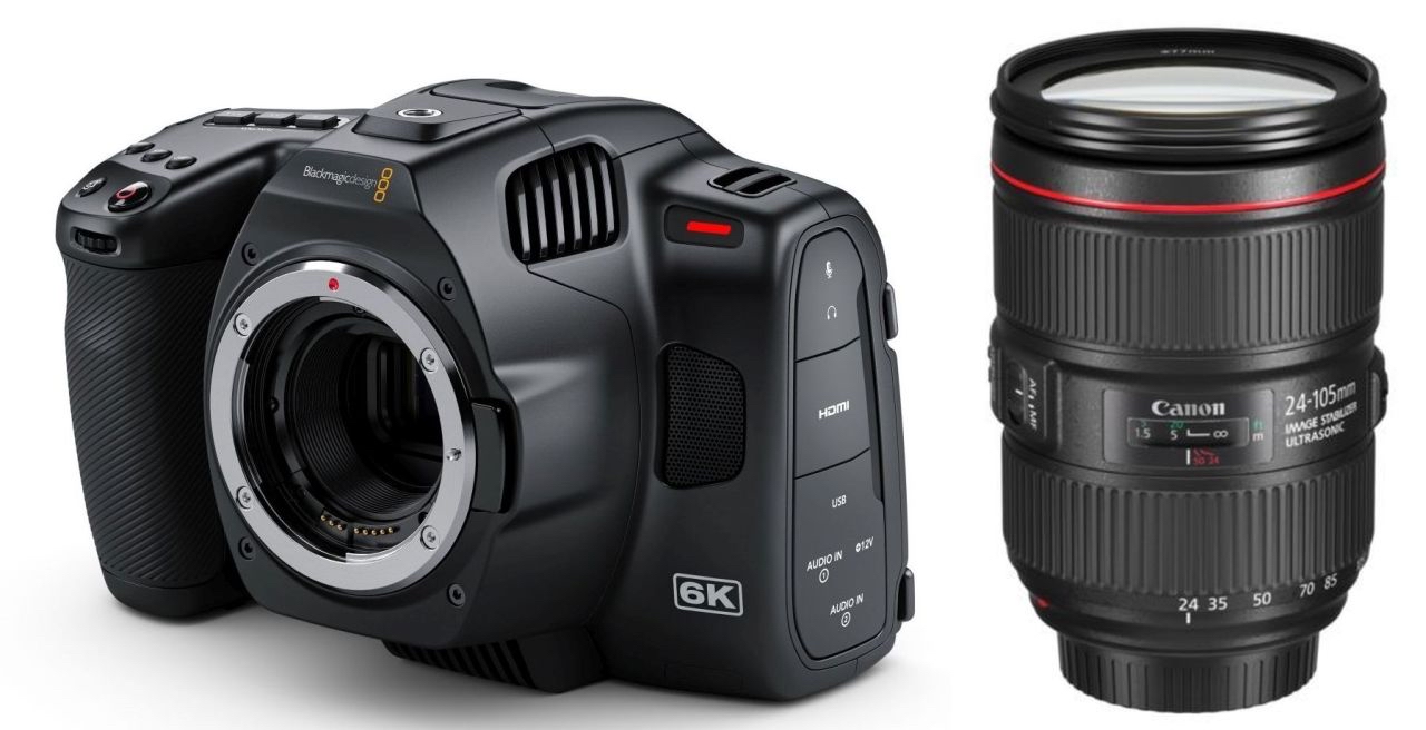 Blackmagic pocket cinema camera 6k with 24 to 105 mm lens