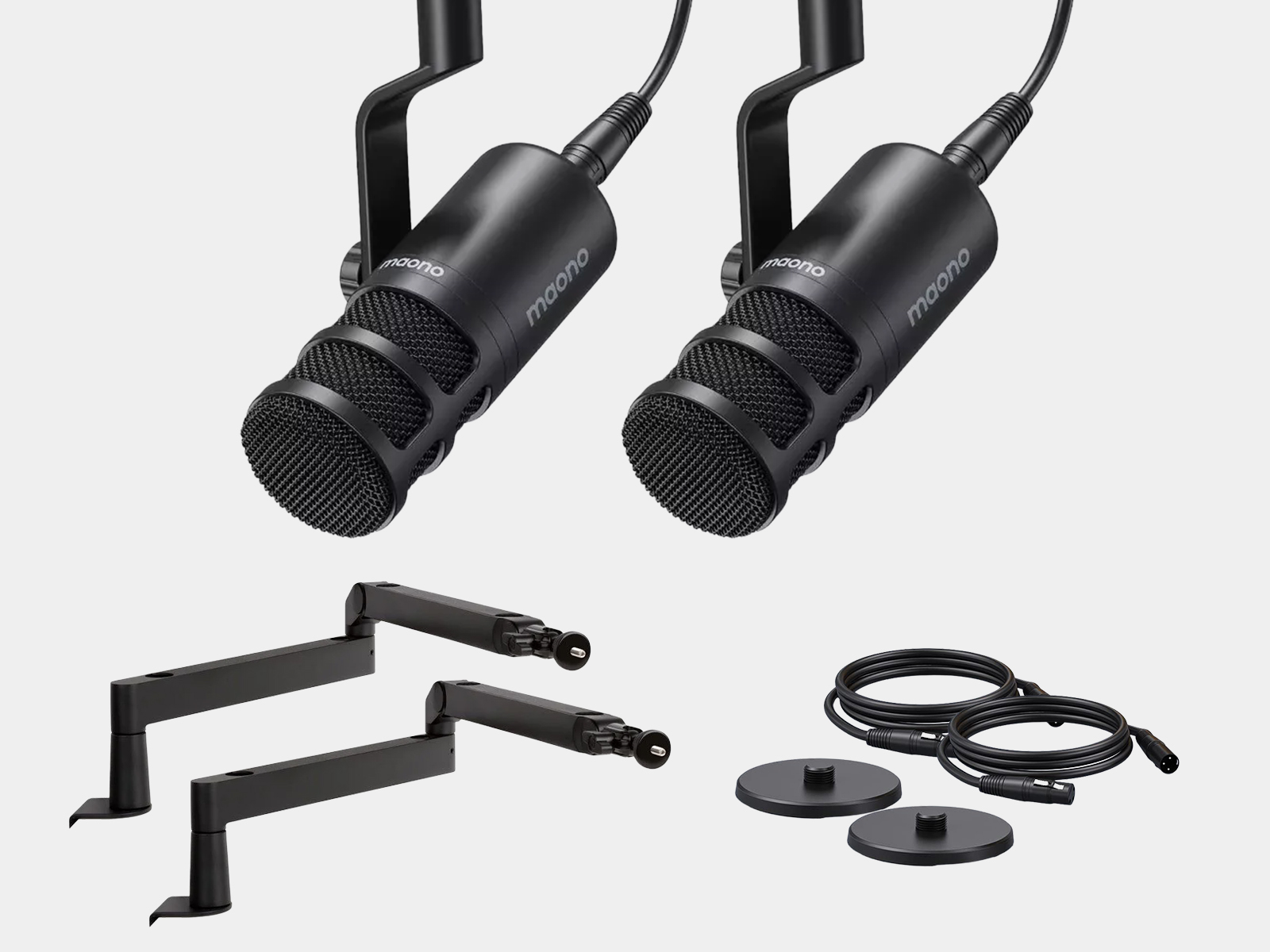 2x maono pd100 dynamic microphone + 2x elgato mic boom arm bundle