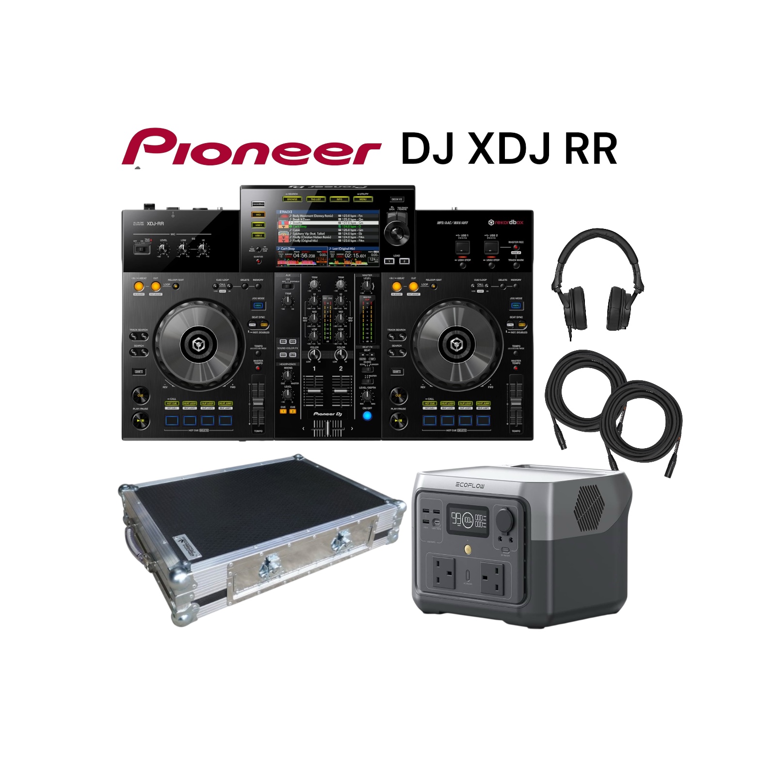 Pioneer dj xdj-rr controller powerbank ecoflow +headphones + xlr speaker cables event party popup rx