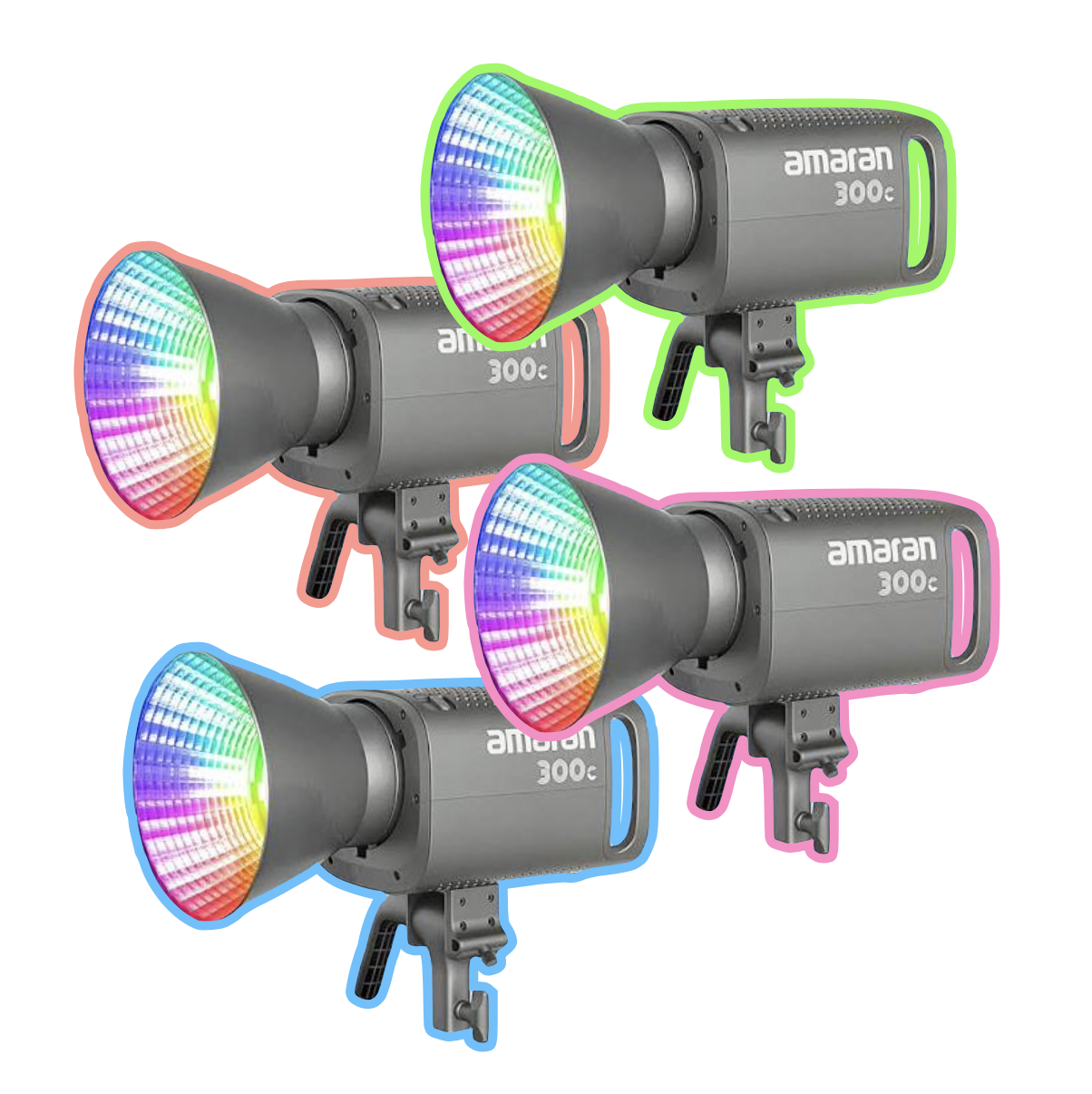 4x aputure amaran 300c 300w rgbww led video continuous 