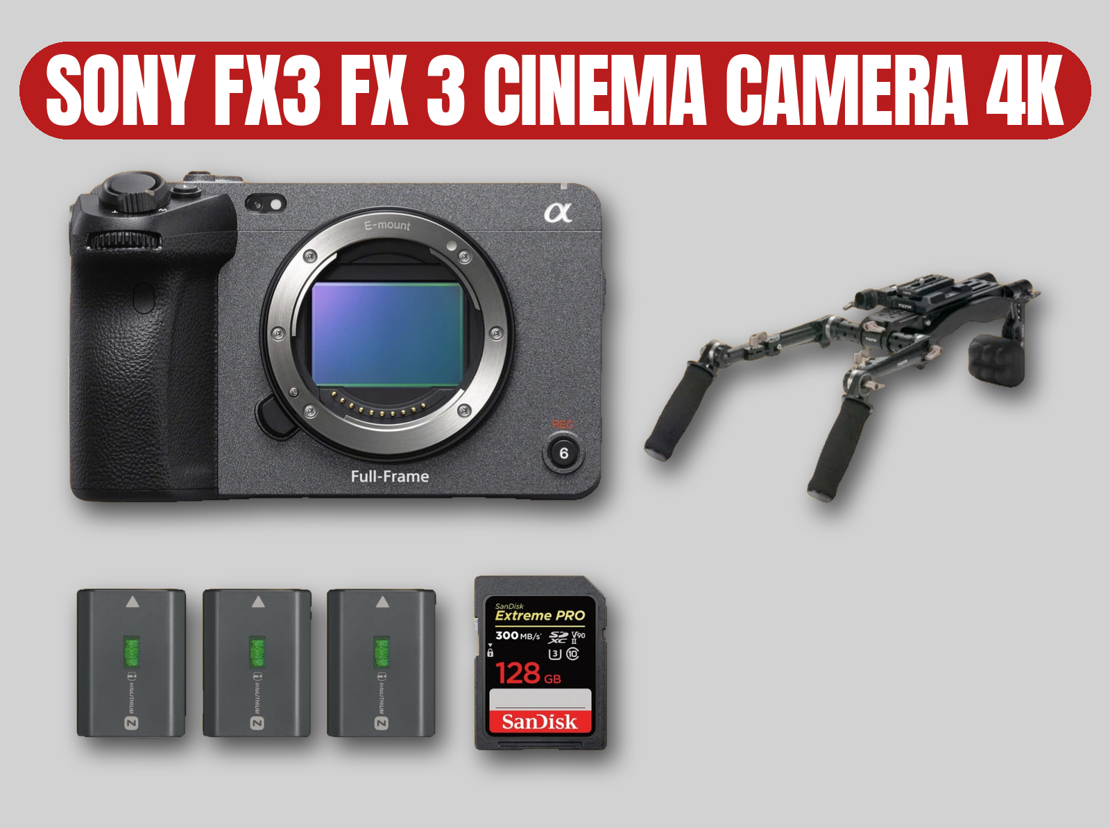 Sony fx3 4k cinema camera | tilta shoulder rig / batteries / sd card