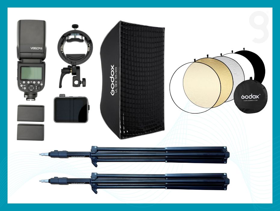Photography pack 3 - godox v860iii-s flash speedlight + 2 batteries + godox ul-box-90/120cm softbox & stand +  godox s3 bowens mount flash bracket + godox x3 pro x3pro s ttl wireless flash trigger + (optional godox photography light reflector)