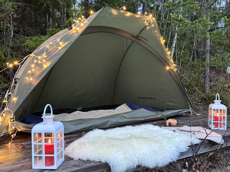 Nytt tält med sovsäck