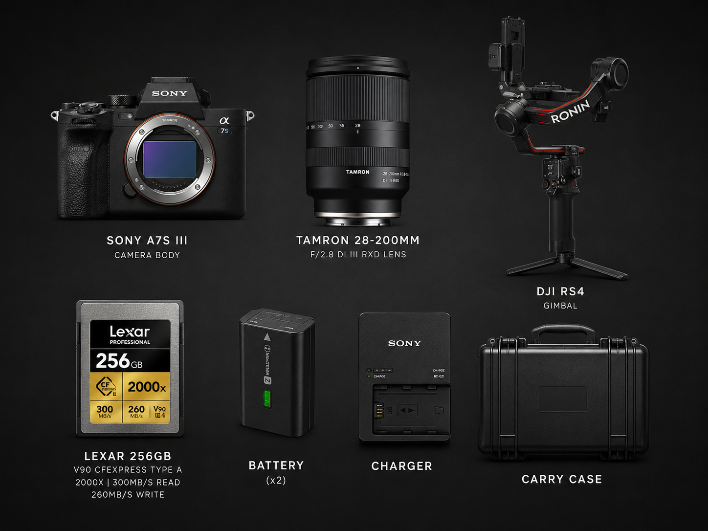 Sony a7s iii mirrorless camera kit + dji rs4 + tamron 28-200mm lens + 2