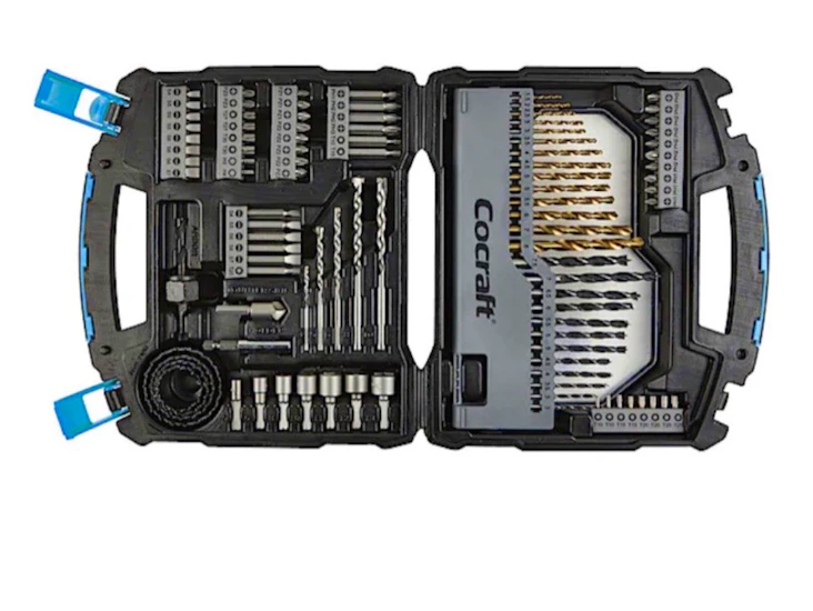 Bitssett med bor, bits, hylser og hullsager