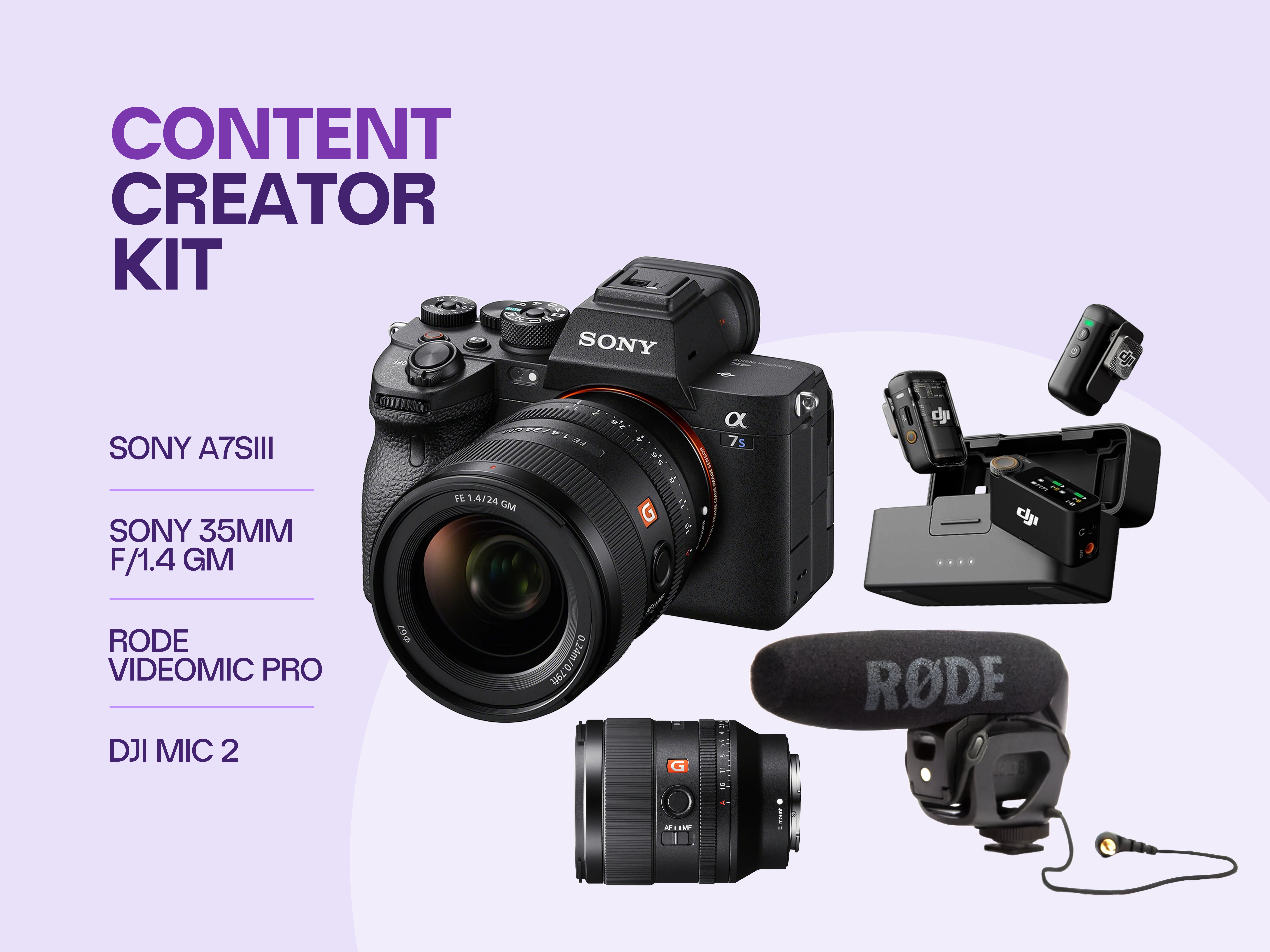 Content creator kit ii - sony a7siii + sony 35mm f/1.4gm + dji mic2 + rode