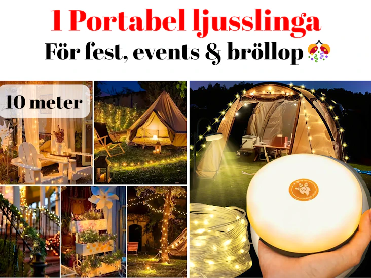 3: portabel ljusslinga 10meter– kan användas för fester, camping, event & bröllop