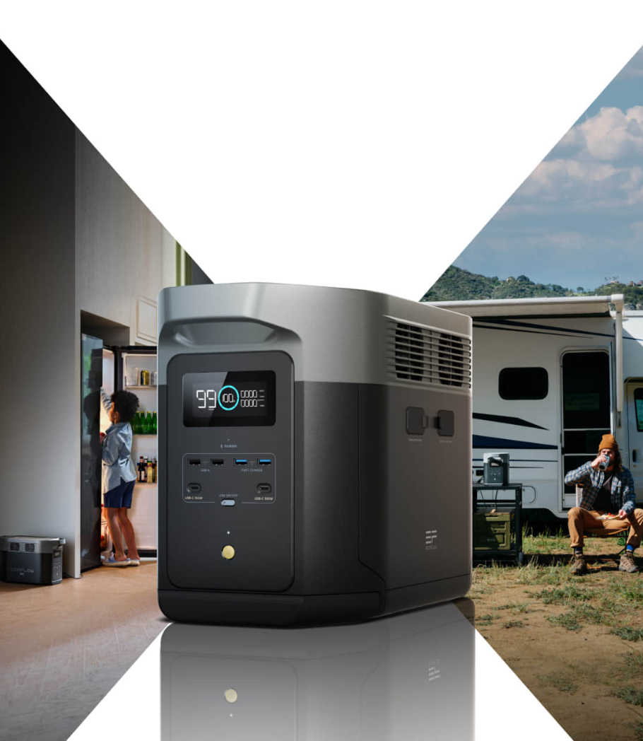 Kraftig ecoflow delta 2 max 2400watt og jackery solarsaga dobbeltsidige solcellepaneller